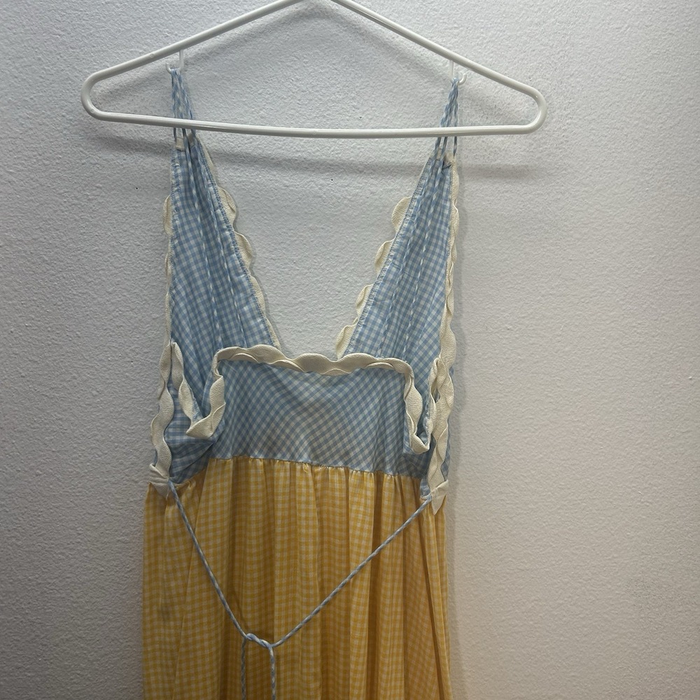 VTG 70s Prairie Dress & Pinafore Eye Candy by the‎ Flaums Cottagecore Gingham S - Picture 5 of 16